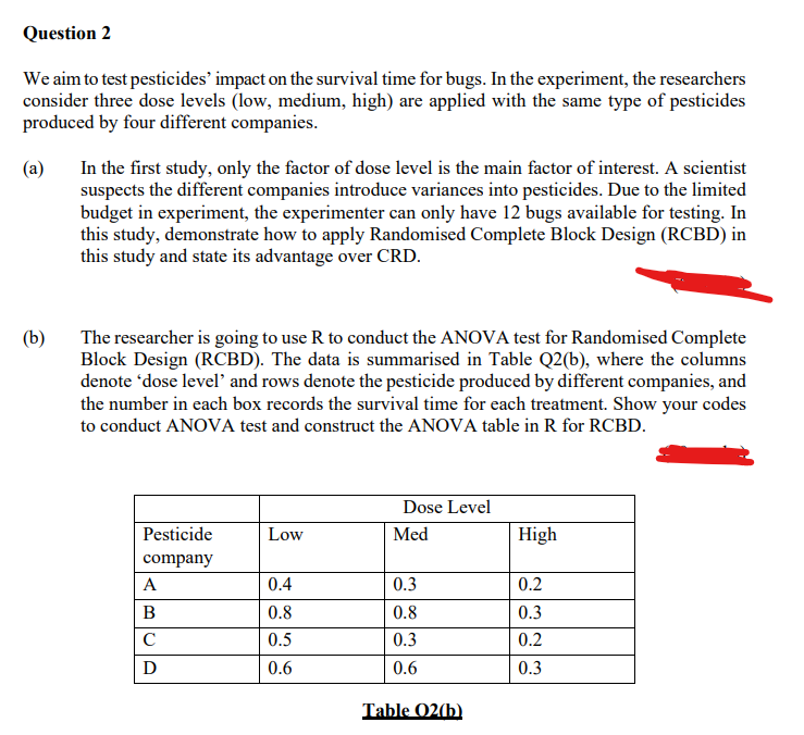Question 2 (R Software needed, NEED HELP THANKS)We aim to test pesticides'
