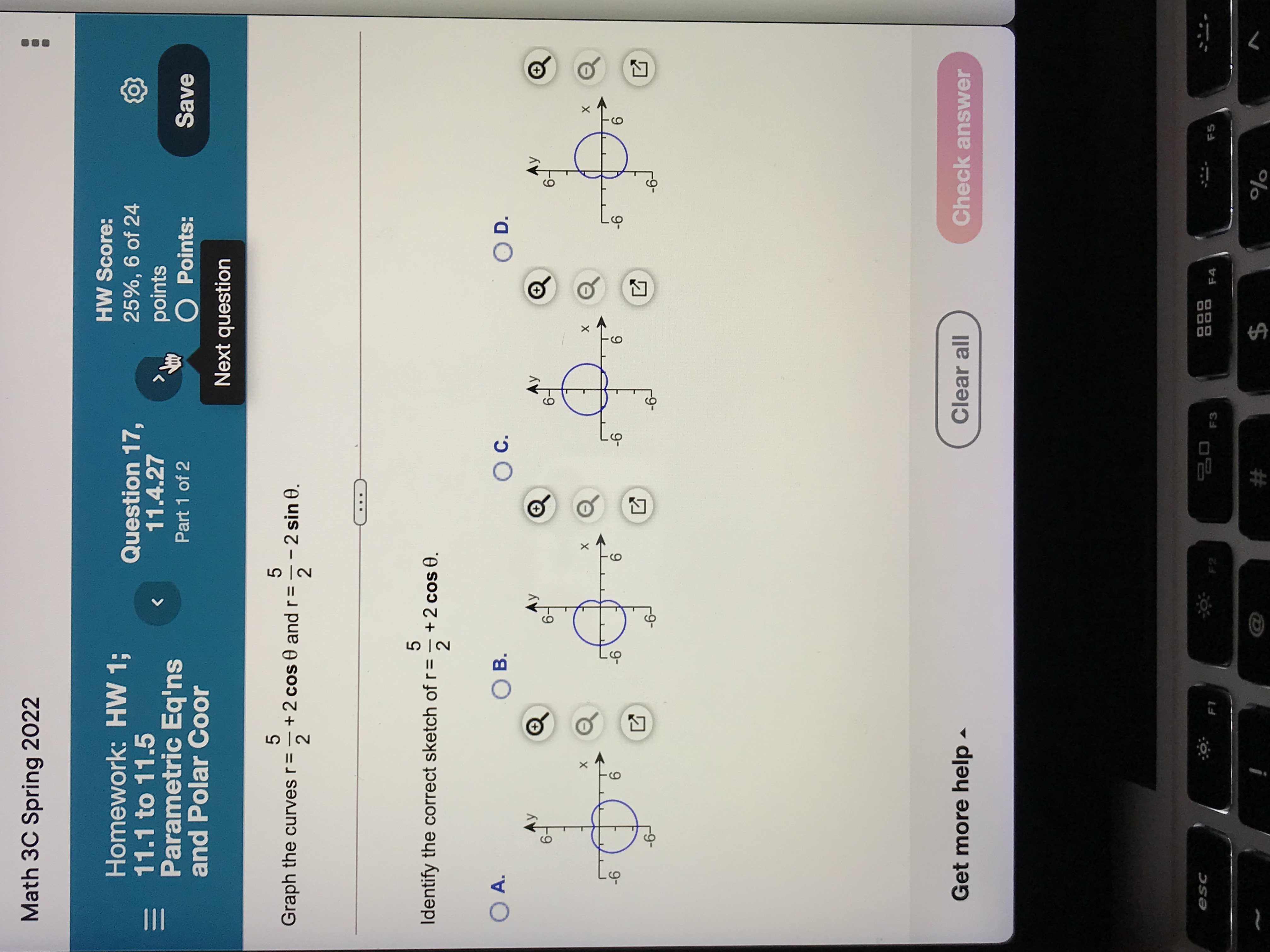 1 + 2 cos 0. O A. OB. O C. O D.