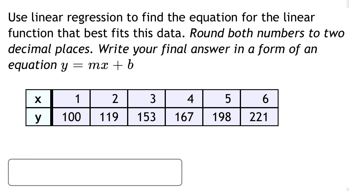 Use linear regression to find the equation for the linear function