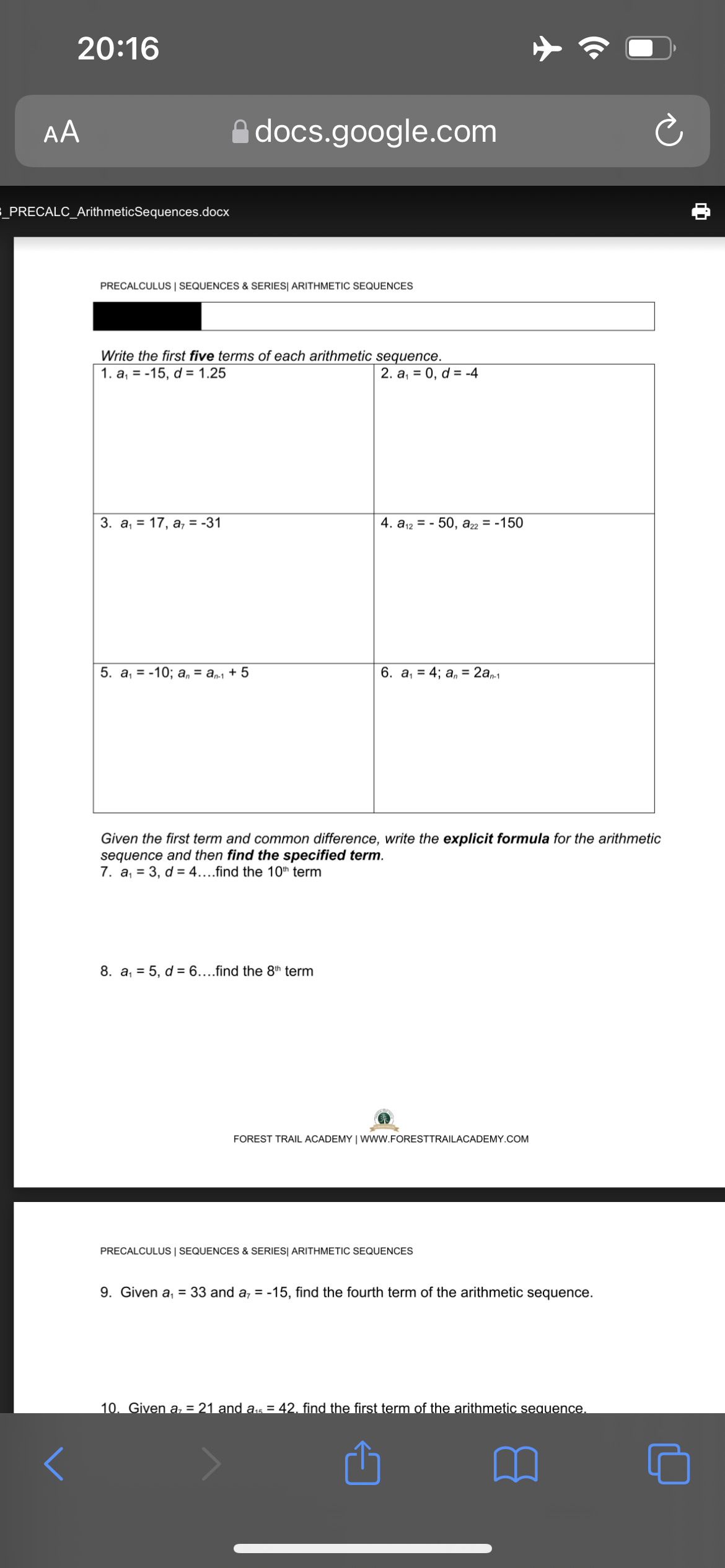 21 and a15 = 42, find the first term of the arithmetic