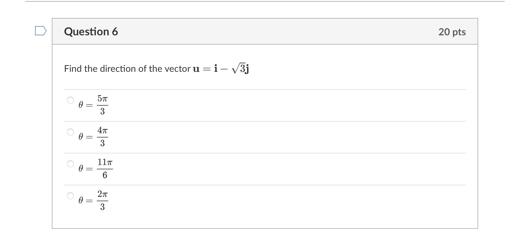 20 pts D Question 6 Find the direction of the vector u