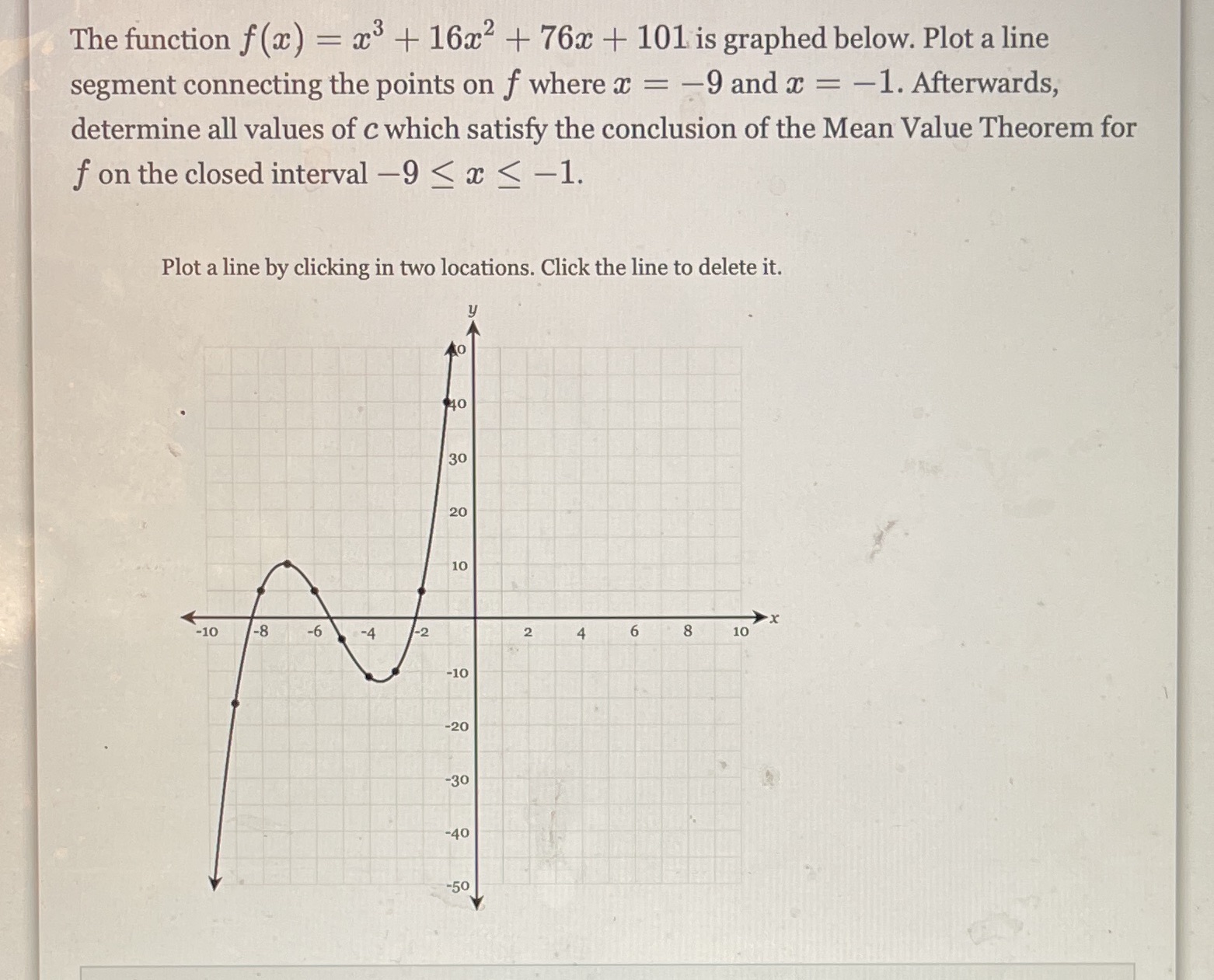  The function f(x) = x3 + 16x2 + 76x + 101