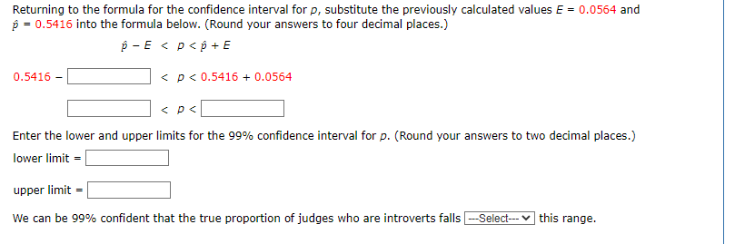 for p, substitute the previously calculated values = = 0.0564 and p