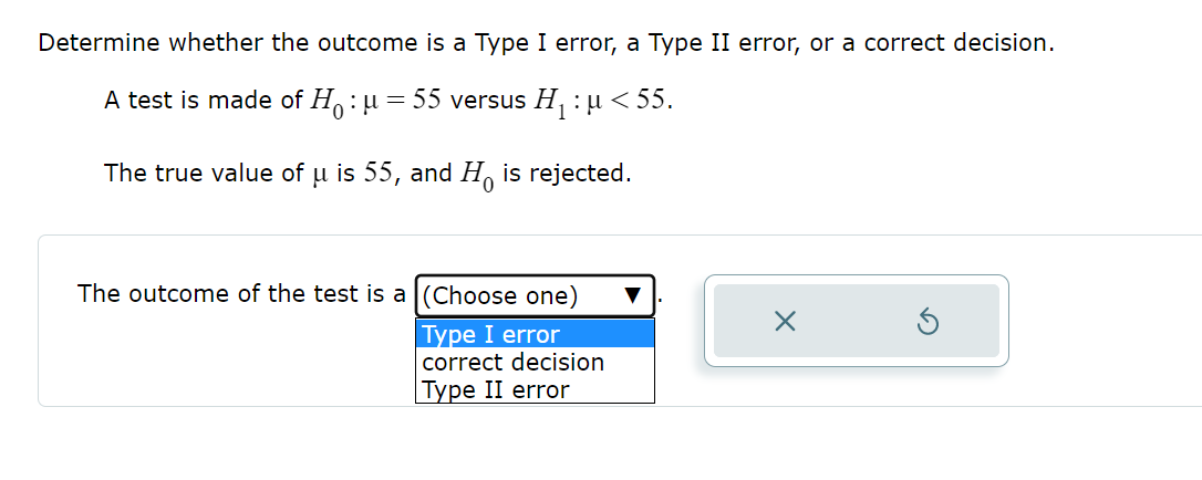 Determine whether the outcome is a Type I error, a Type