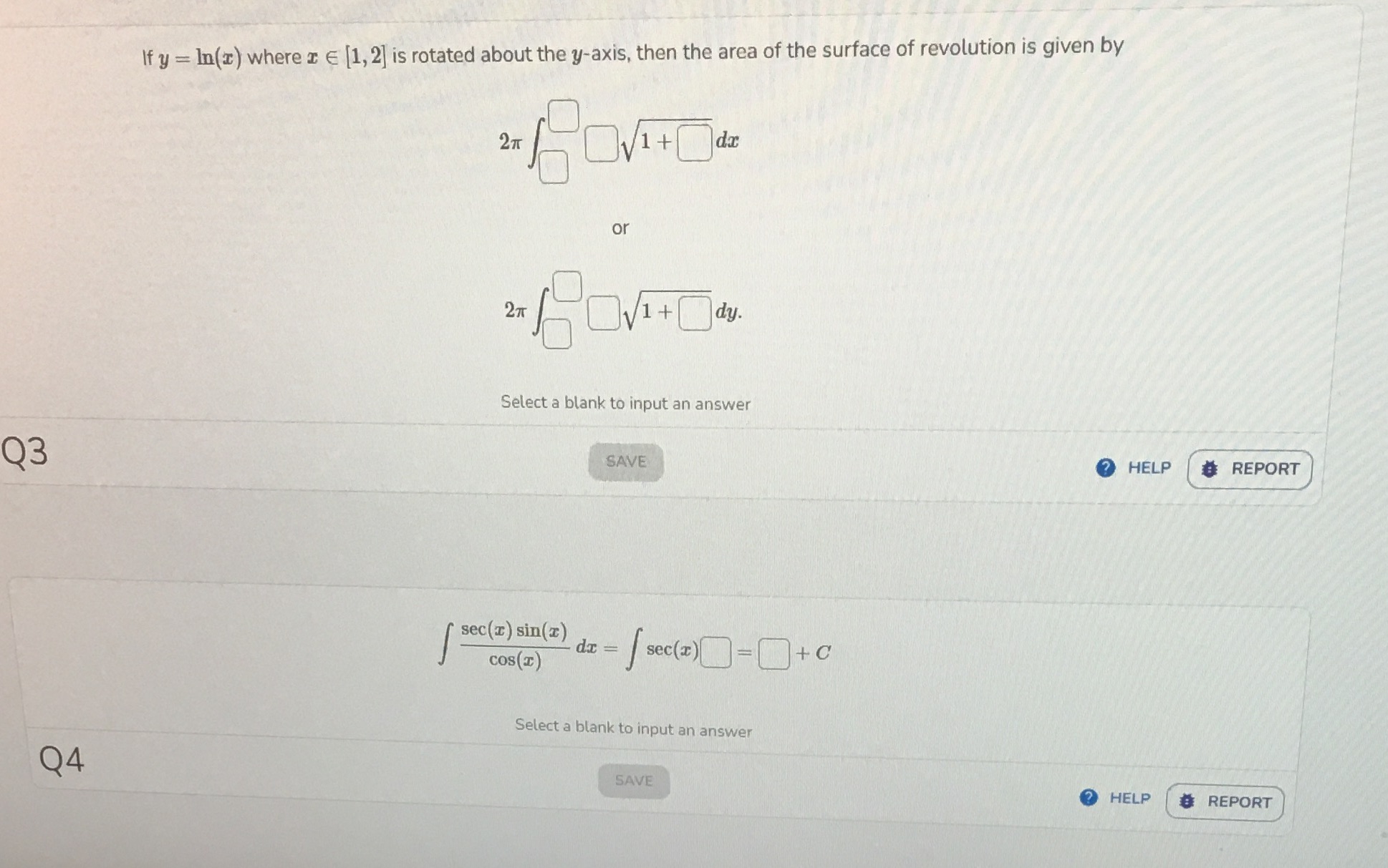  If y = In(x) where r E [1, 2] is rotated