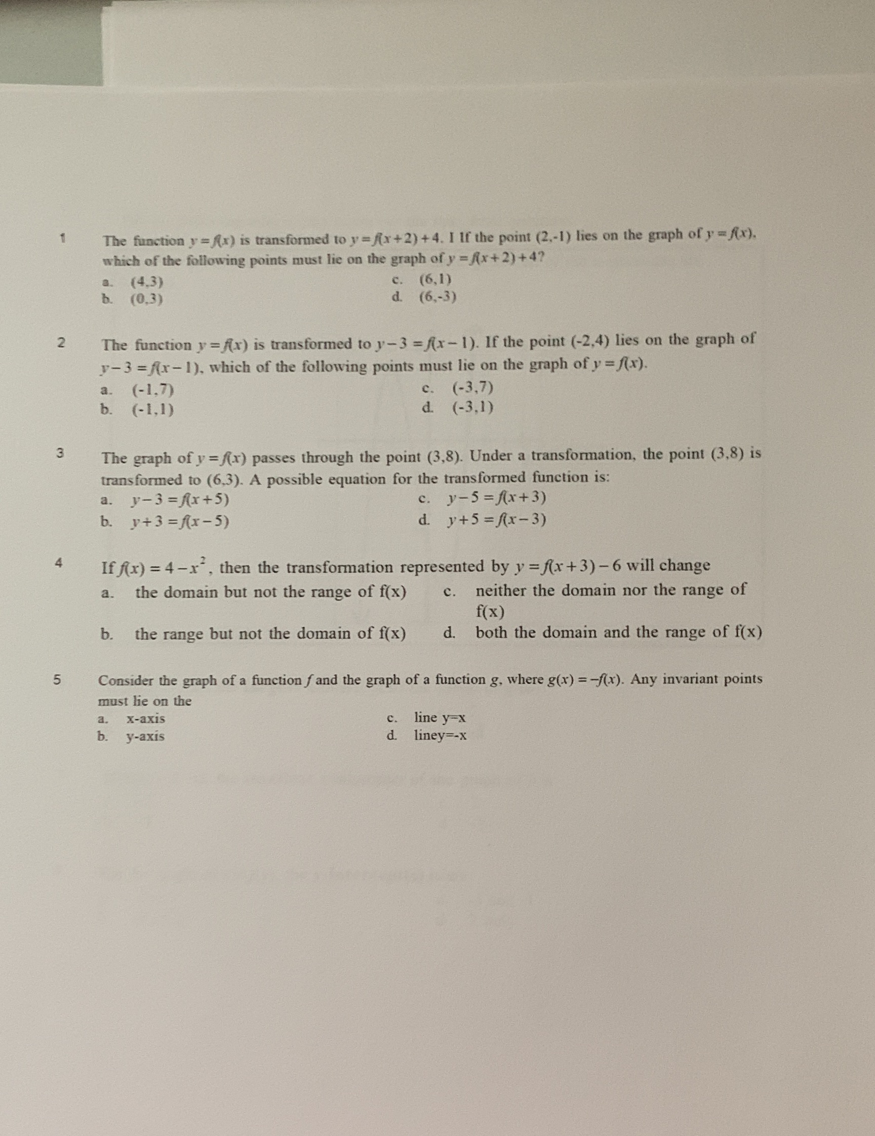 The function y = (x) is transformed to y = f(x+2)