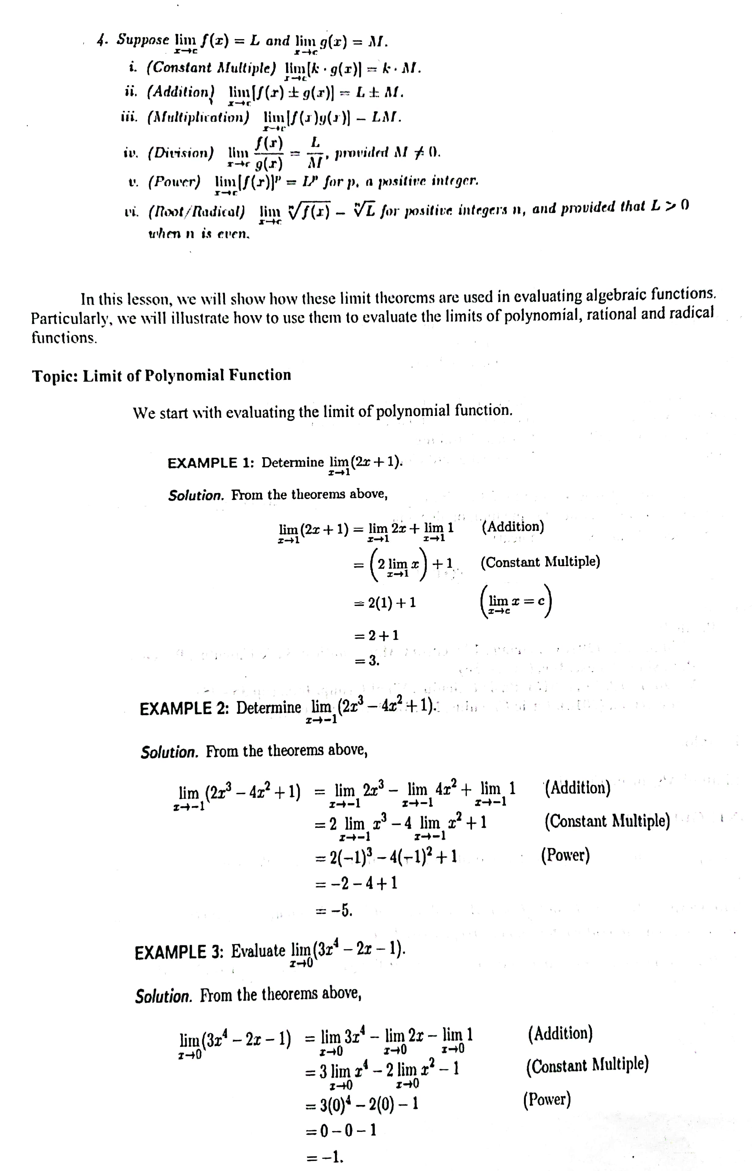 f(x) and g(x) be functions defined on some open interval containing c,
