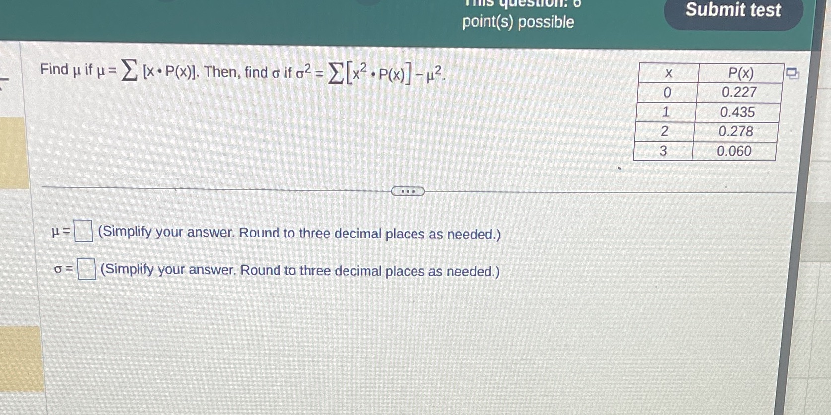 is question: o Submit test point(s) possible Find p if u