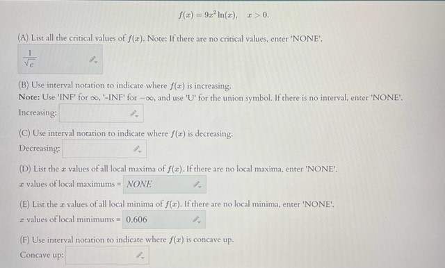 where f(2) is concave down. Concave down: (H) List all horizontal asymptotes