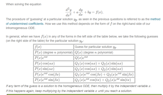 coefficients. How we use this method depends on the form of f