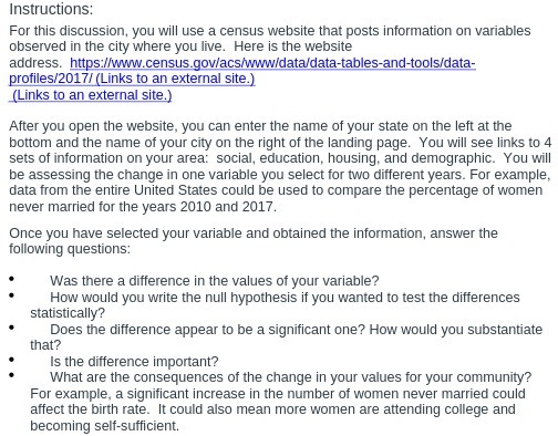  Instructions: For this discussion, you will use a census website that