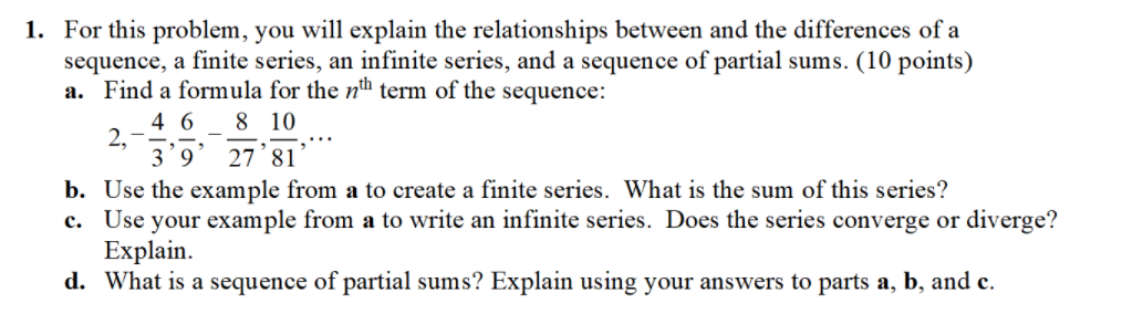 the differences of a sequence, a finite series, an infinite series, and