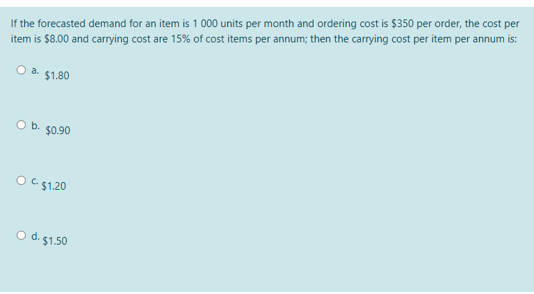 of purchase cost/annum, then the annual carrying cost for the entire stock
