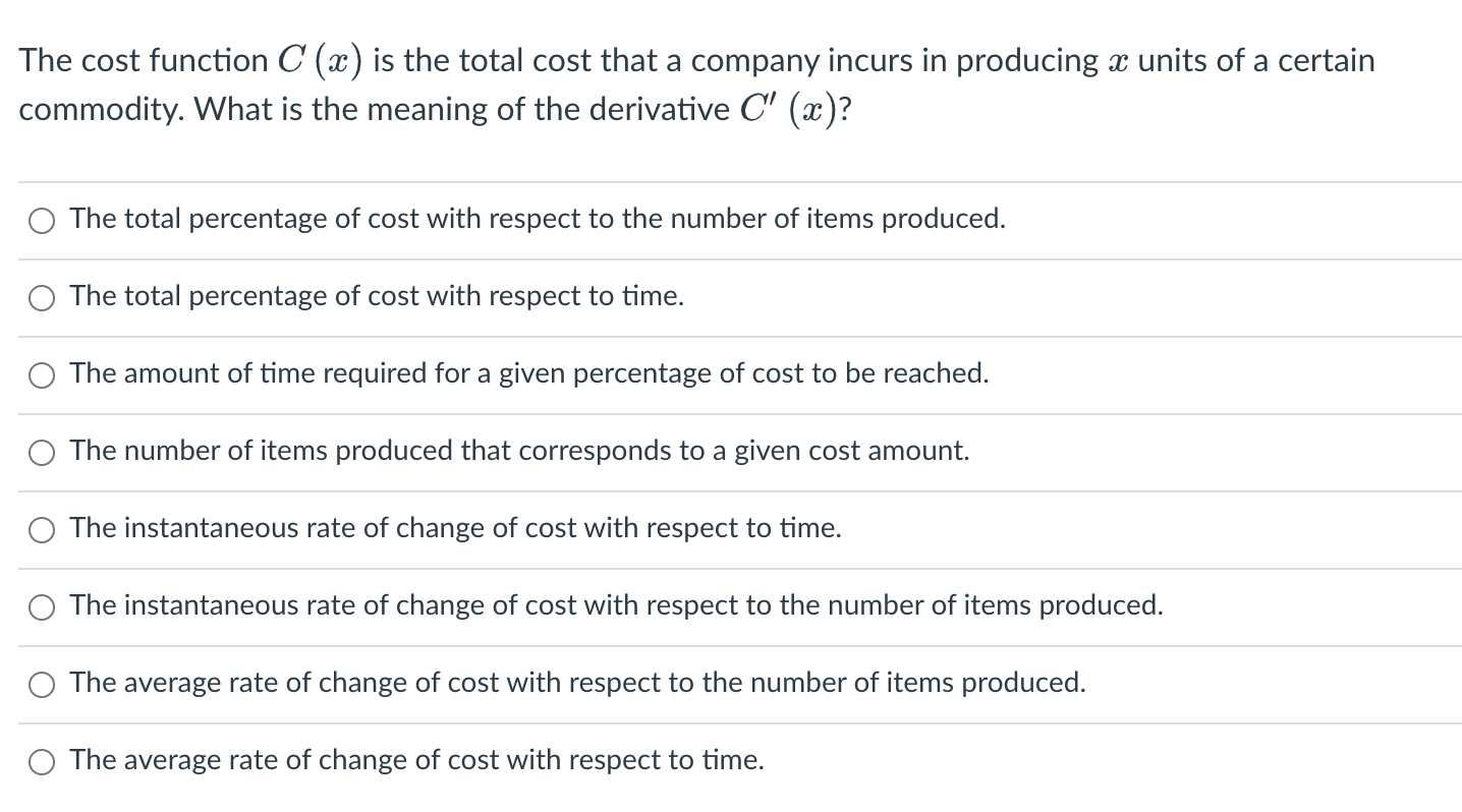 company incurs in producing :1: units of a certain commodity. What is
