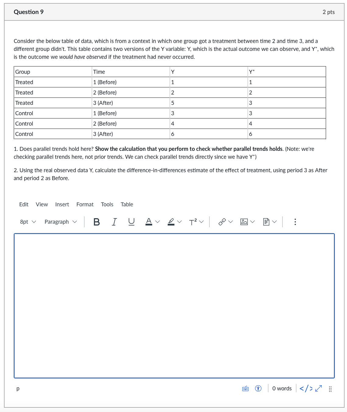 is from a context in which one group got a treatment between