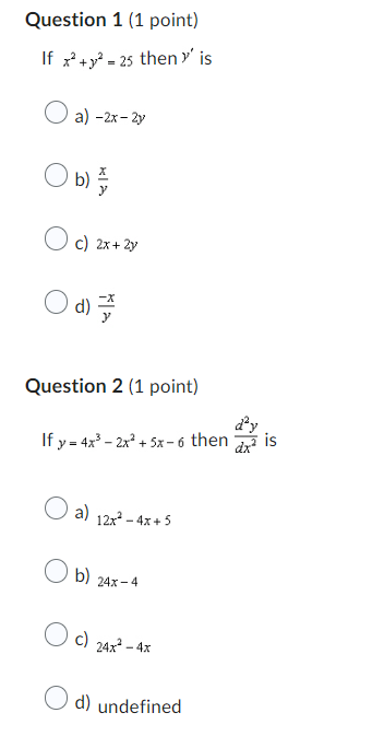4 Question 4 (1 point) If A(x) = cos(x), find f" O