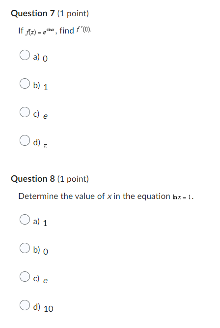 1 Ode O d) T Question 8 (1 point) Determine the value