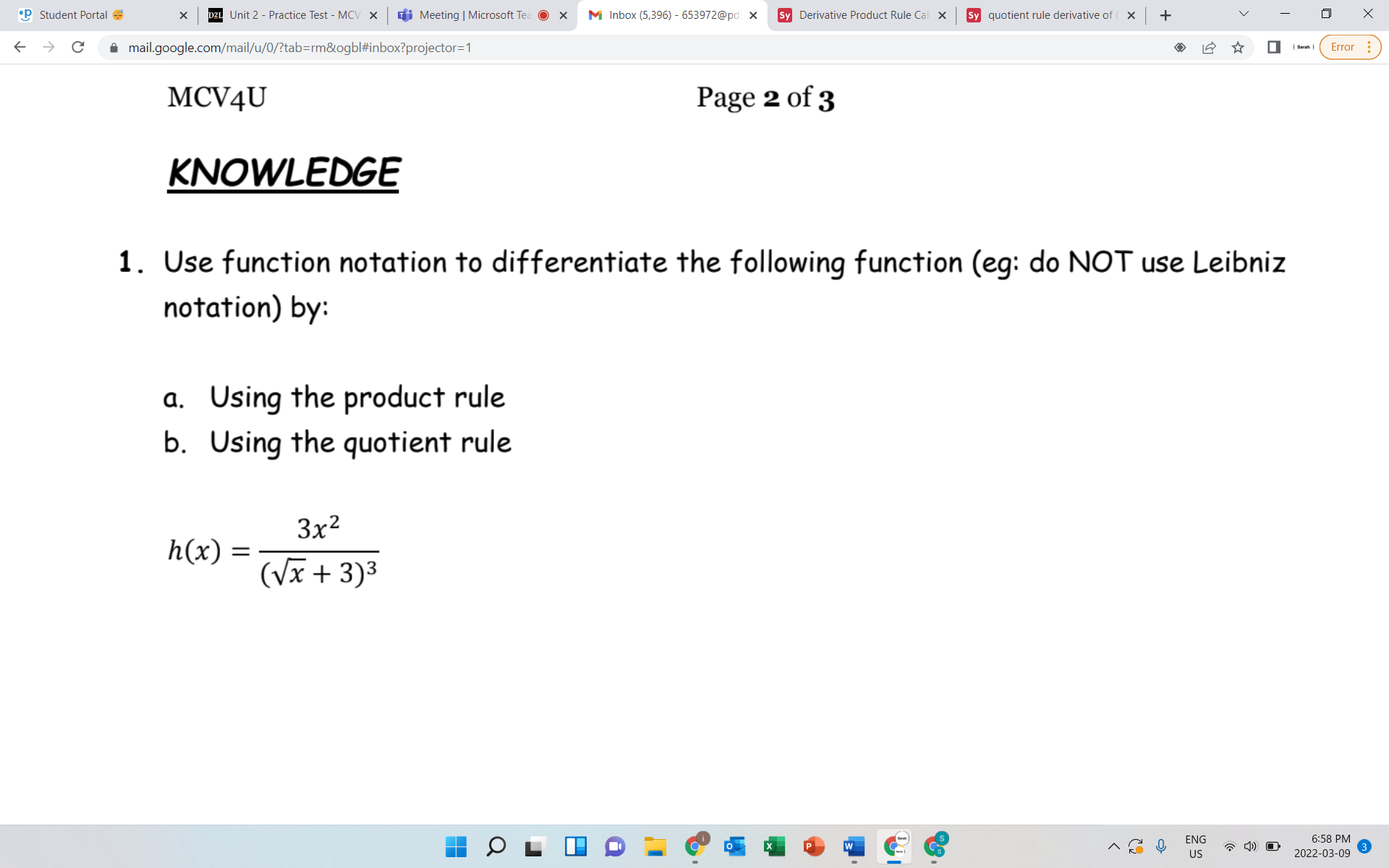  Student Portal X D2L Unit 2 - Practice Test - MCV
