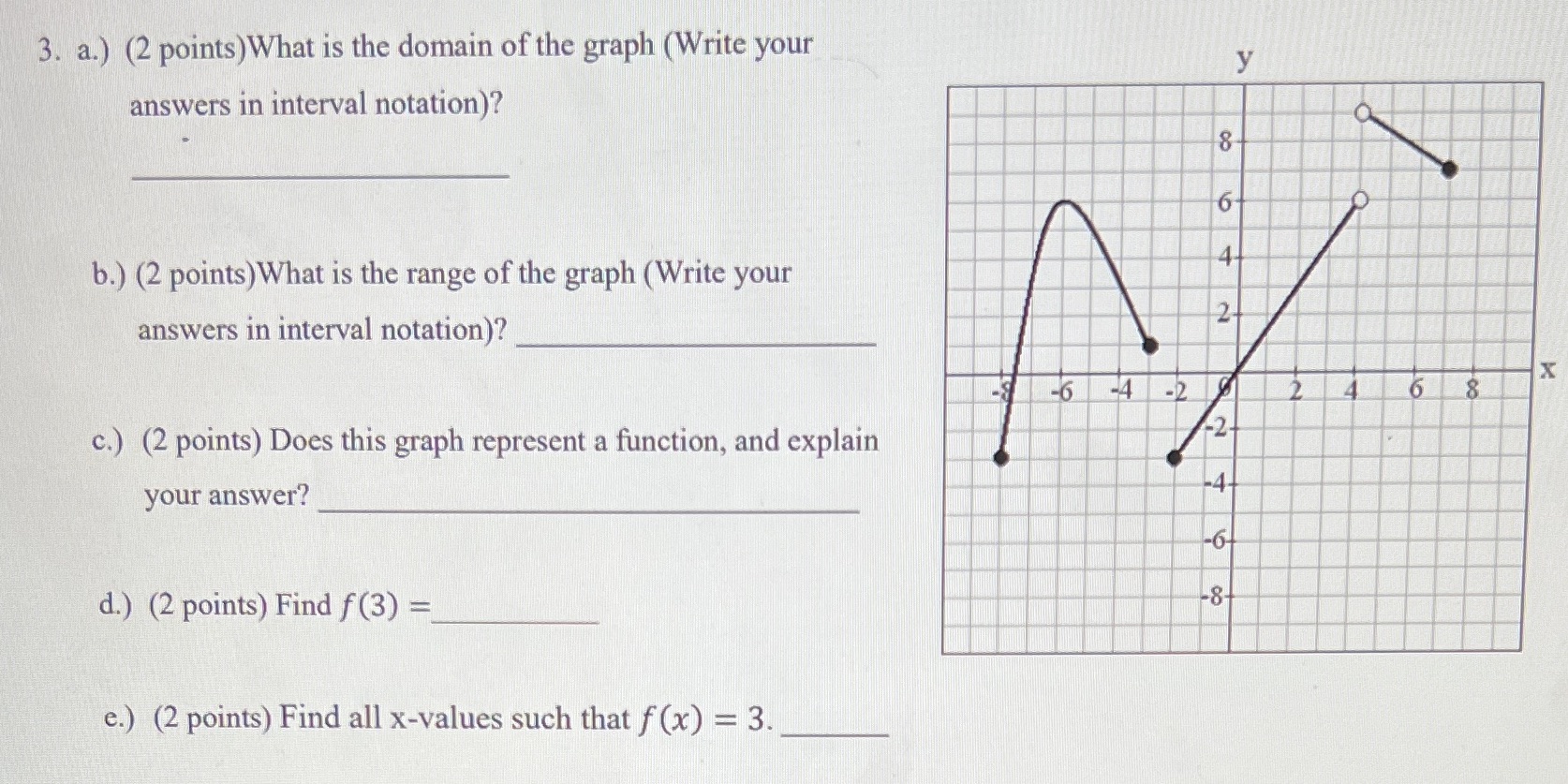 Show work and steps 3. a.) (2 points) What is the domain