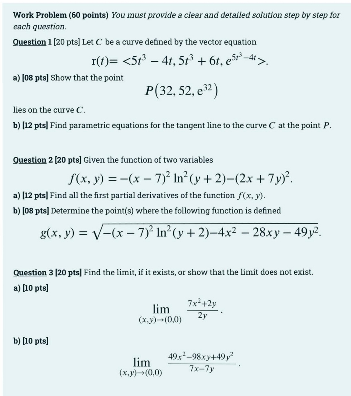 I need solve this assignment Work Problem (60 points) You must provide