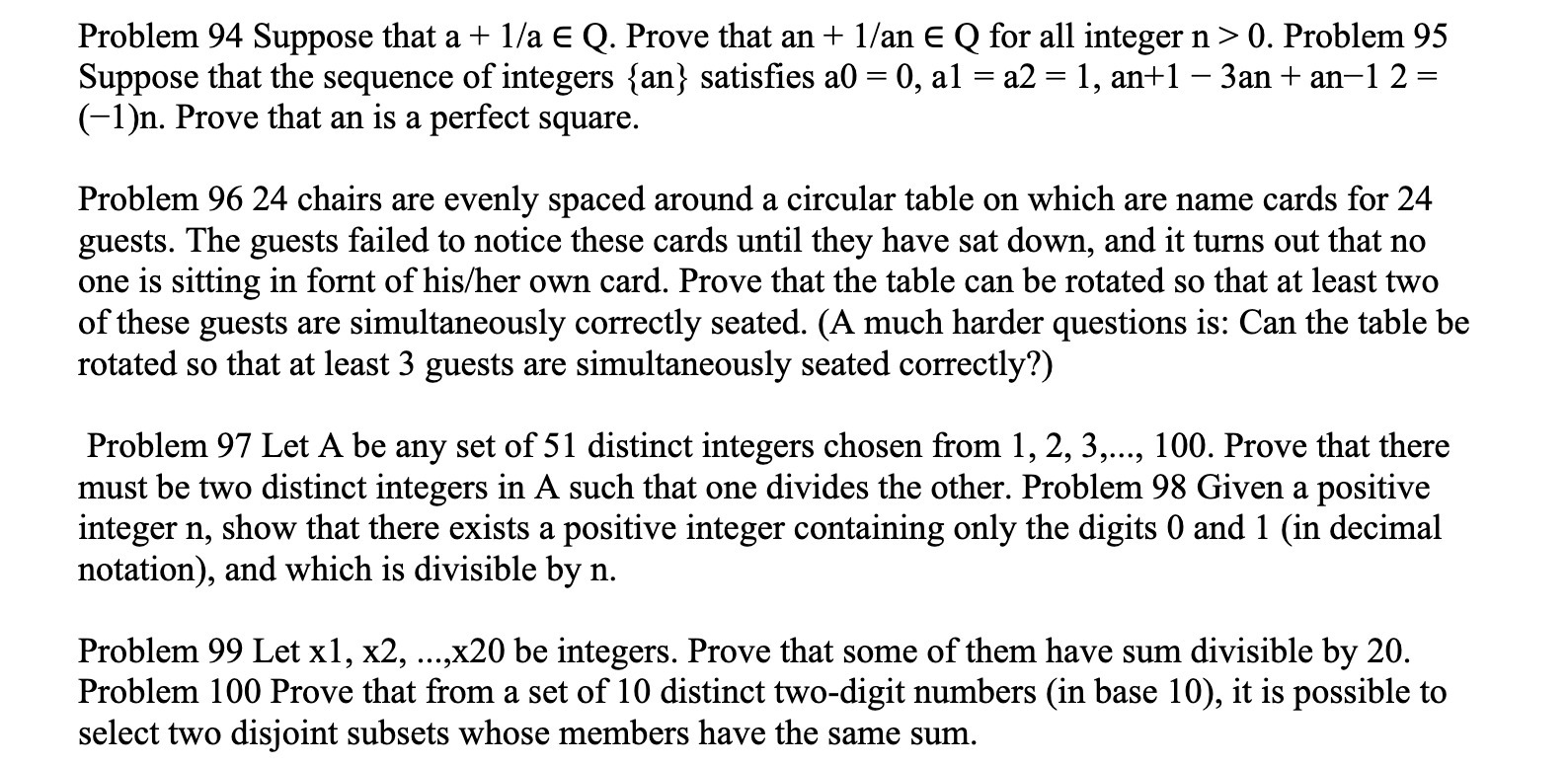 an + 1/an E Q for all integer n > 0. Problem