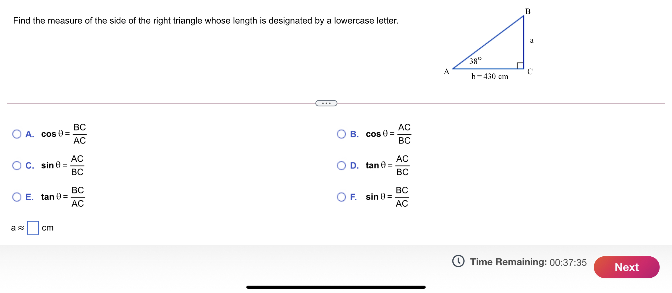 your answer in radians. Use integers or fractions for any numbers in