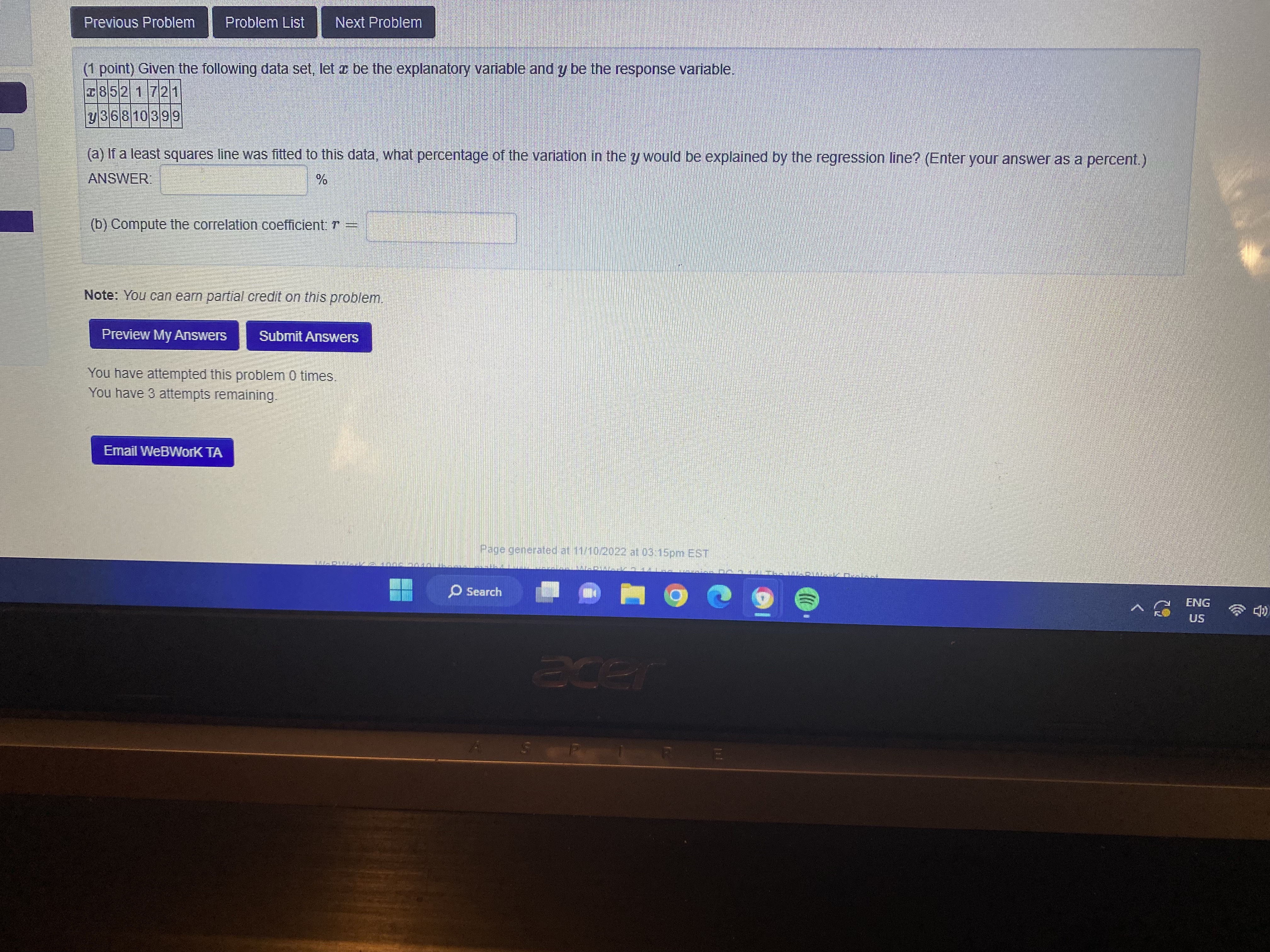 the least-squares regression line y = bo + biz through the points