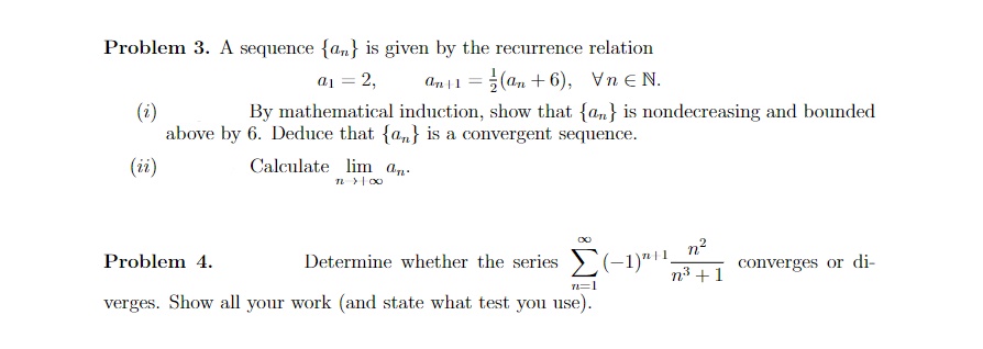  Problem 3. A sequence {on} is given by the recurrence relation