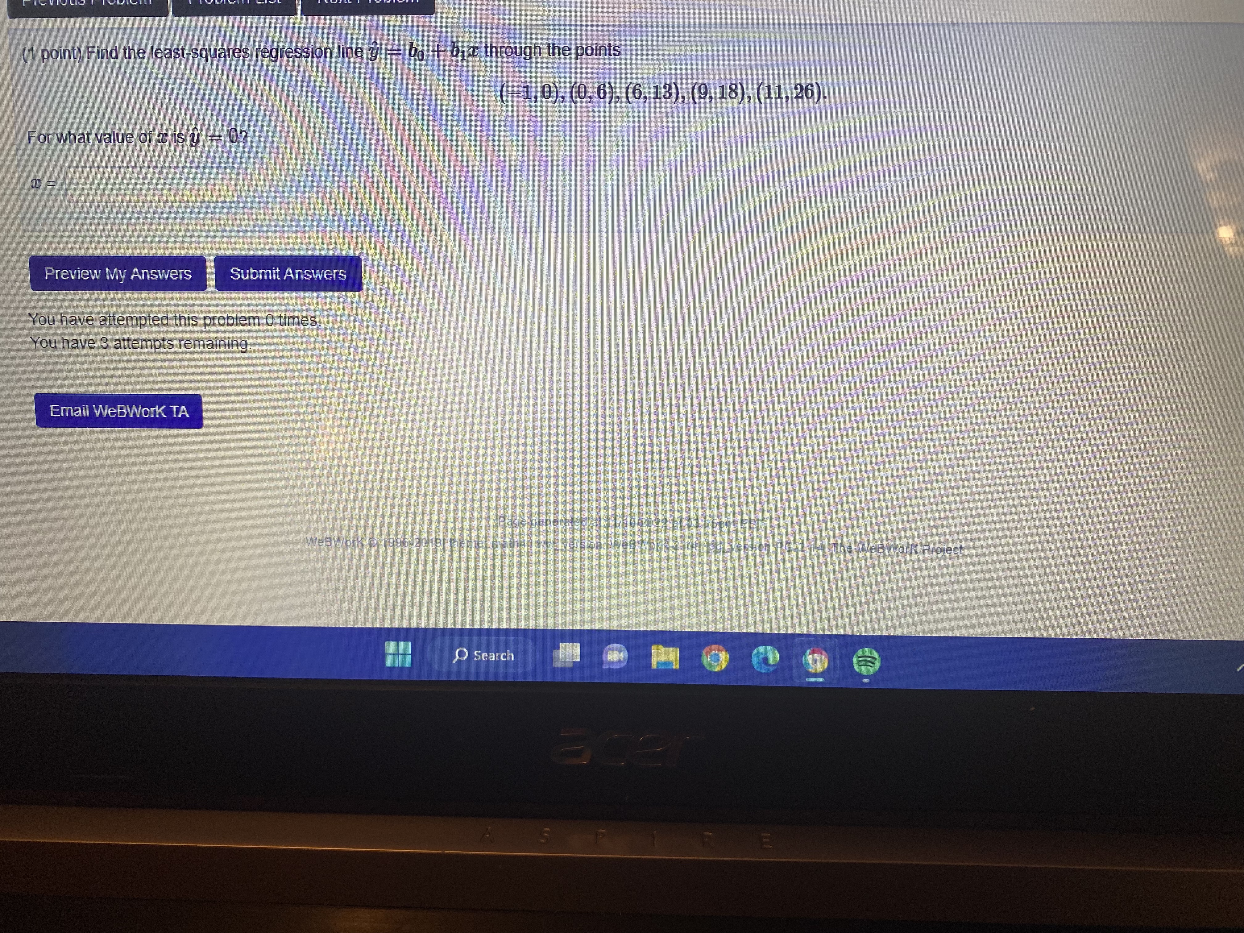the least-squares regression line y - bo + biz through the points