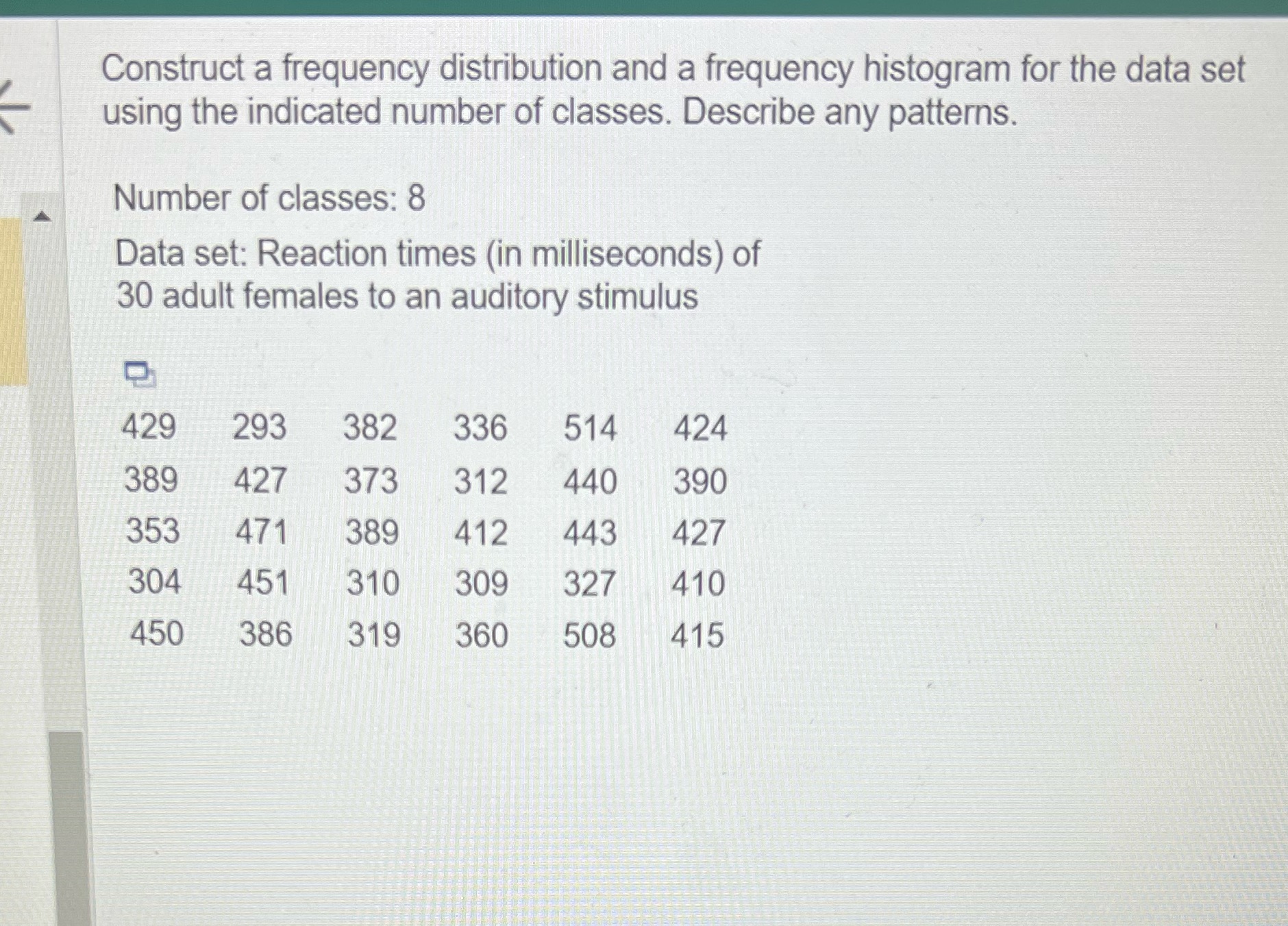 Construct a frequency distribution and frequency histogram for the data set using