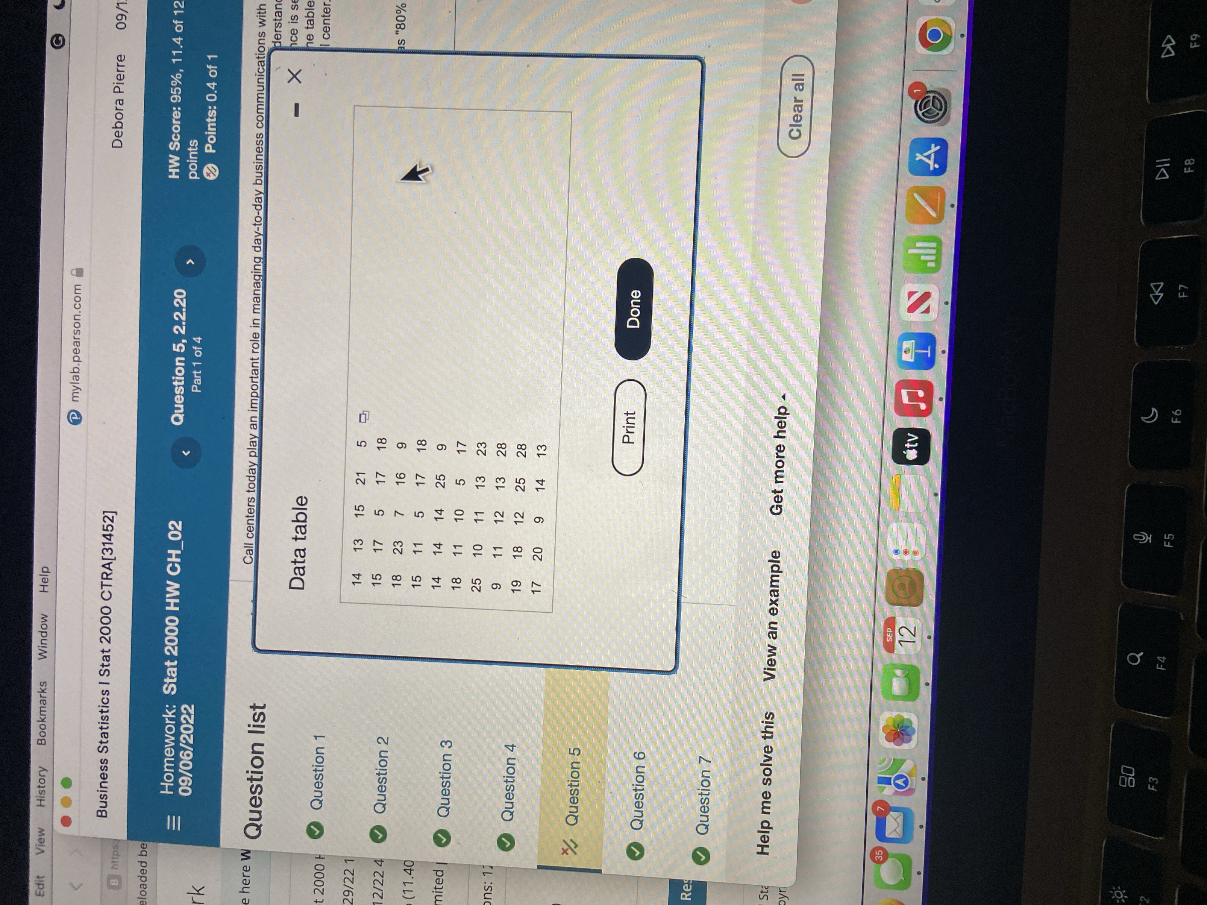  Edit View History Bookmarks Window Help . . mylab.pearson.com Business Statistics