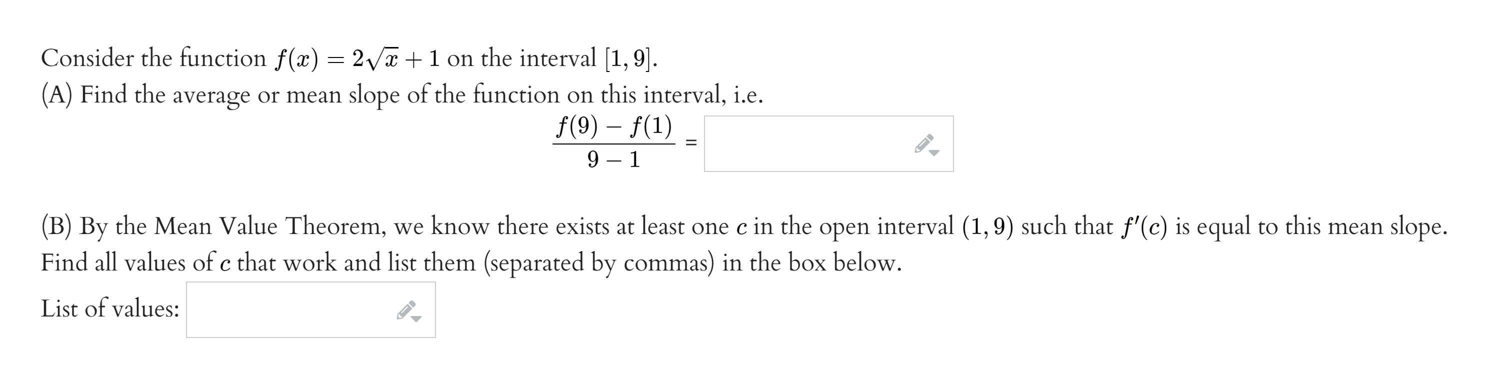 all : iv values of c that work and list them (separated