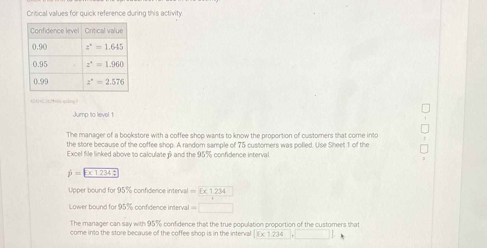  Critical values for quick reference during this activity Confidence level Critical