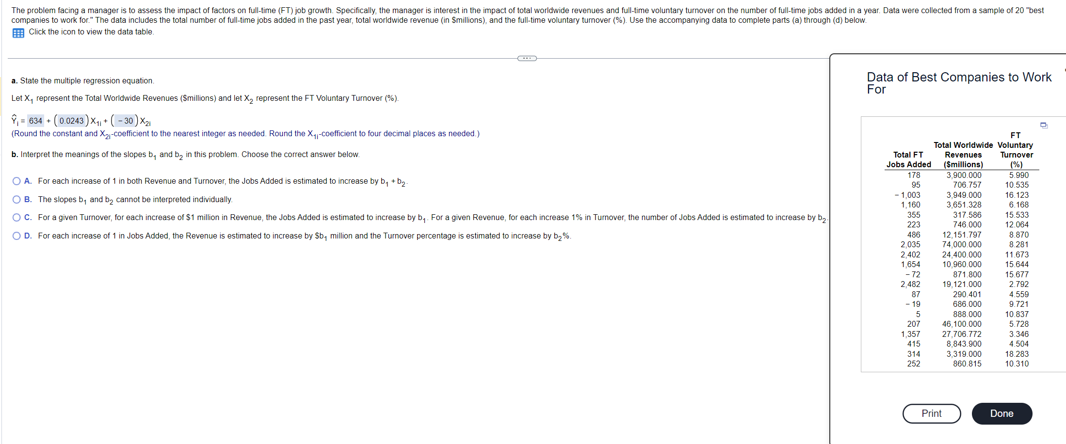 factors on full-time (FT) job growth. Specifically, the manager is interest in