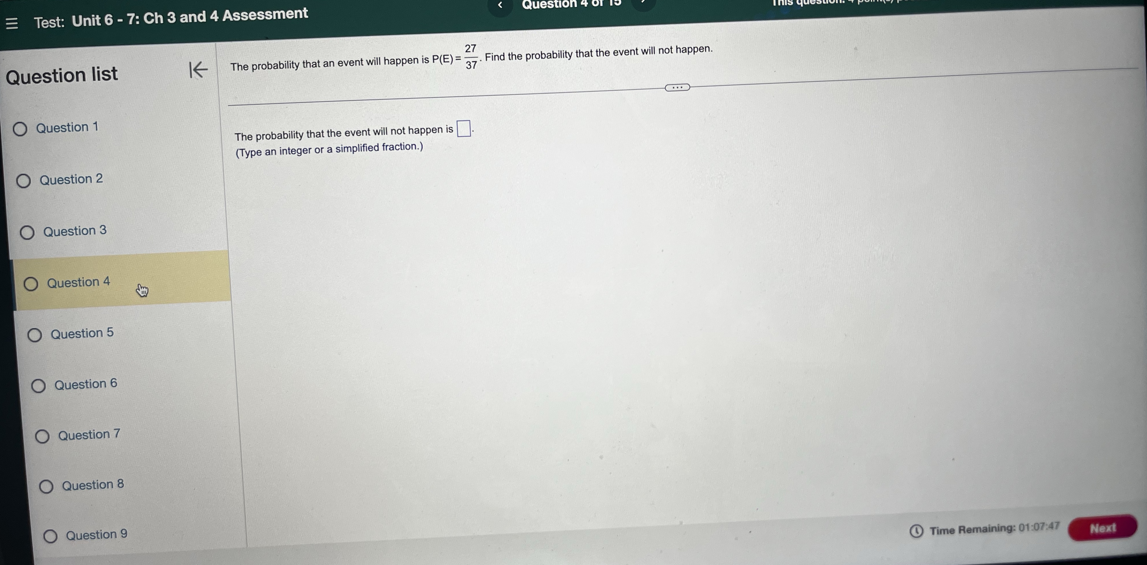  = Test: Unit 6 - 7: Ch 3 and 4 Assessment