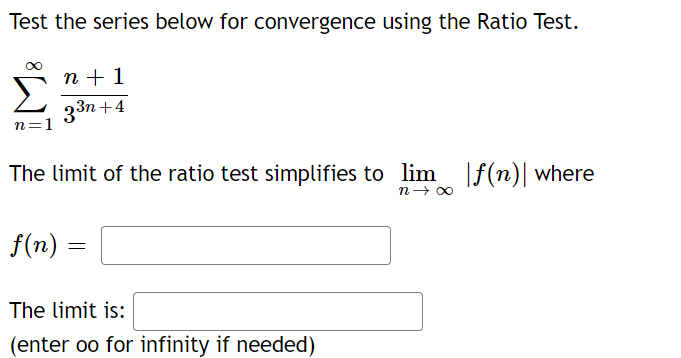 the series below for convergence using the Ratio Test. on + 1