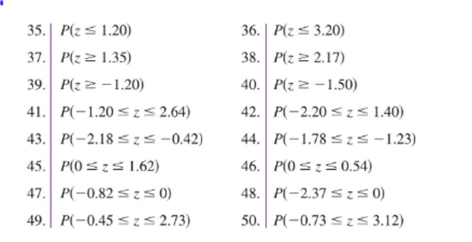 0) 32. P(z :3 0) 33. P(z E O.l3) 34. P(z E