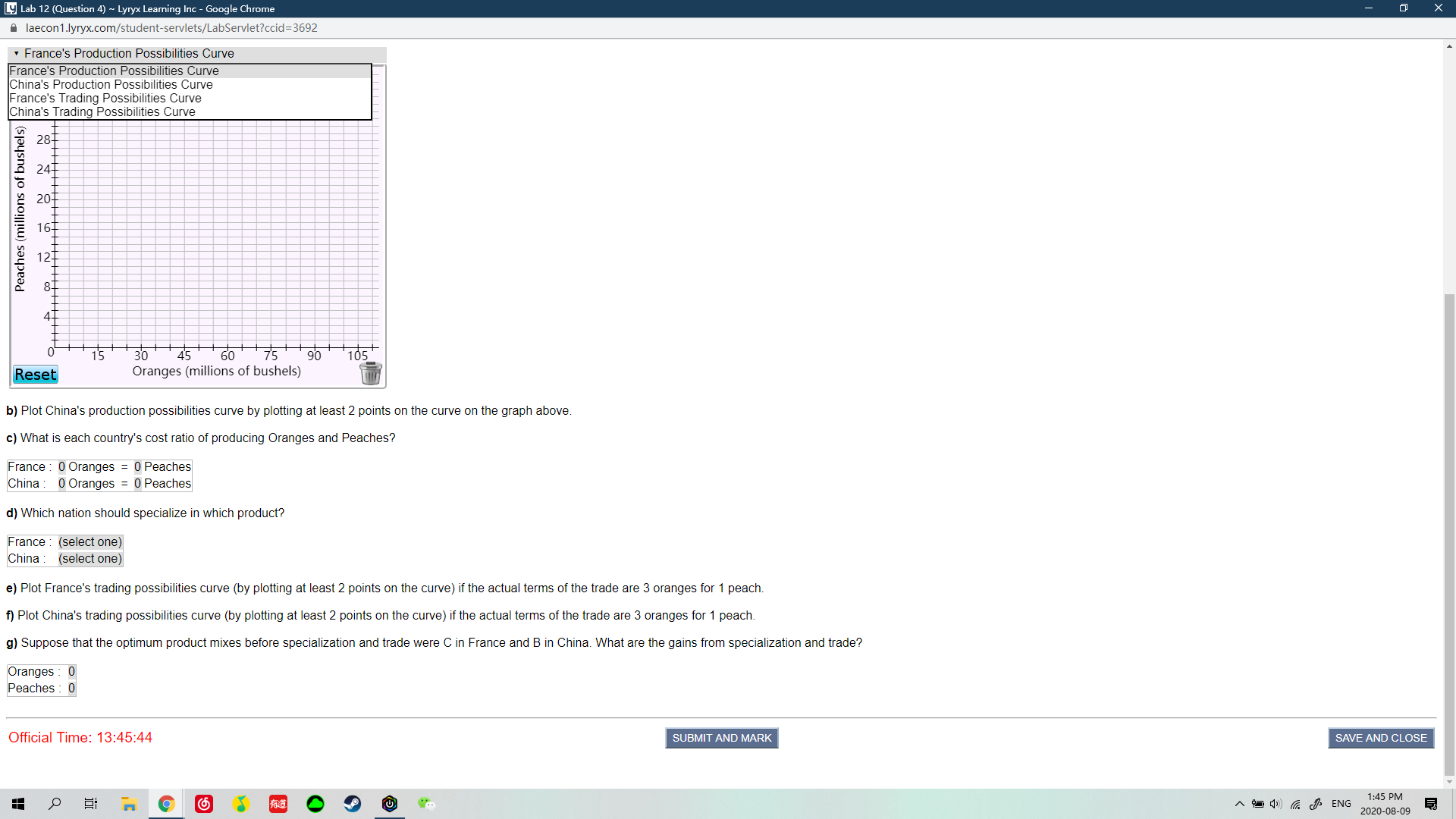 Chrome laecon1.lyryx.com/student-servlets/LabServlet?ccid=3692 The following are hypothetical production possibilities tables for France and