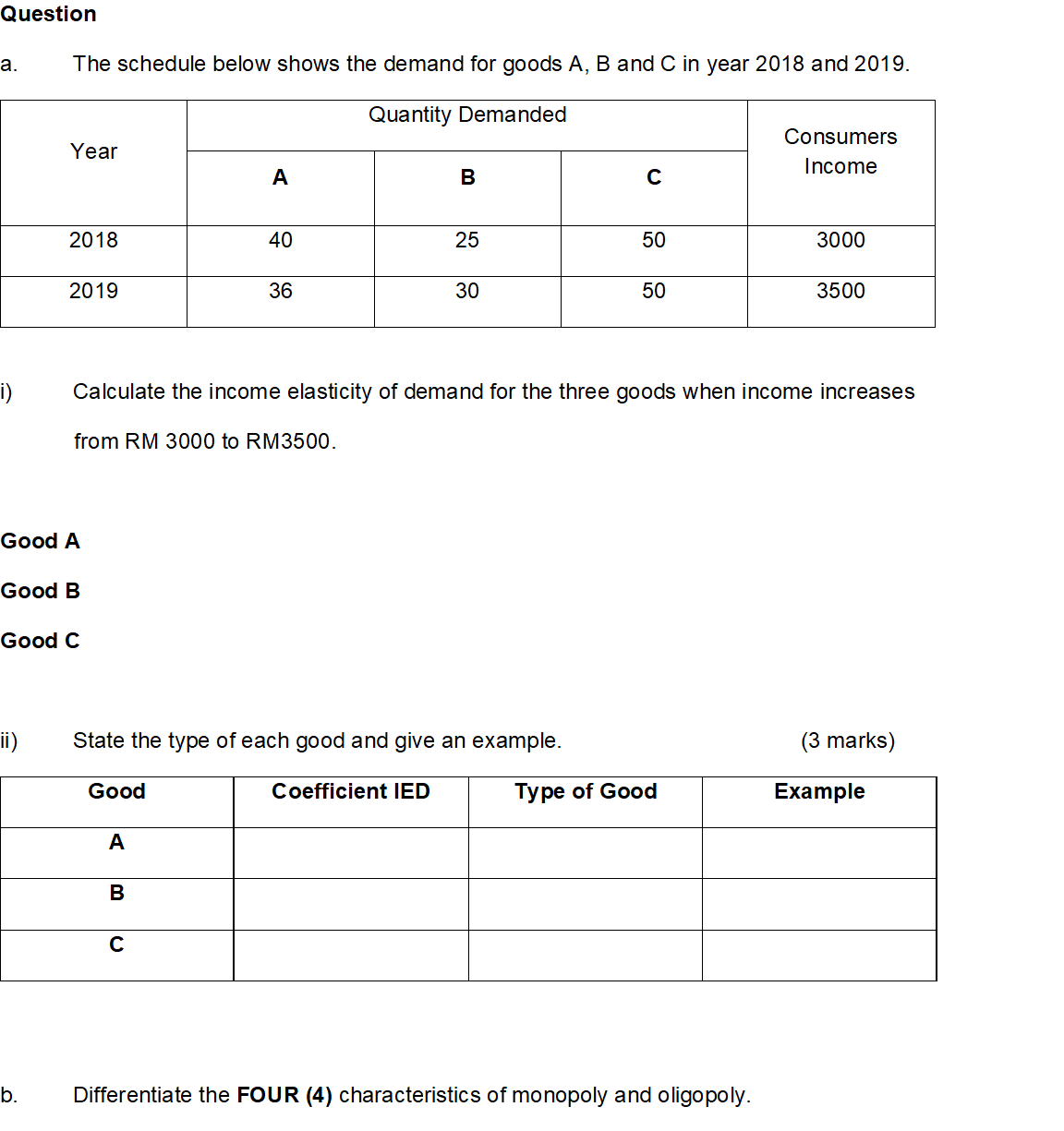 Answer the question below Question a . The schedule below shows the
