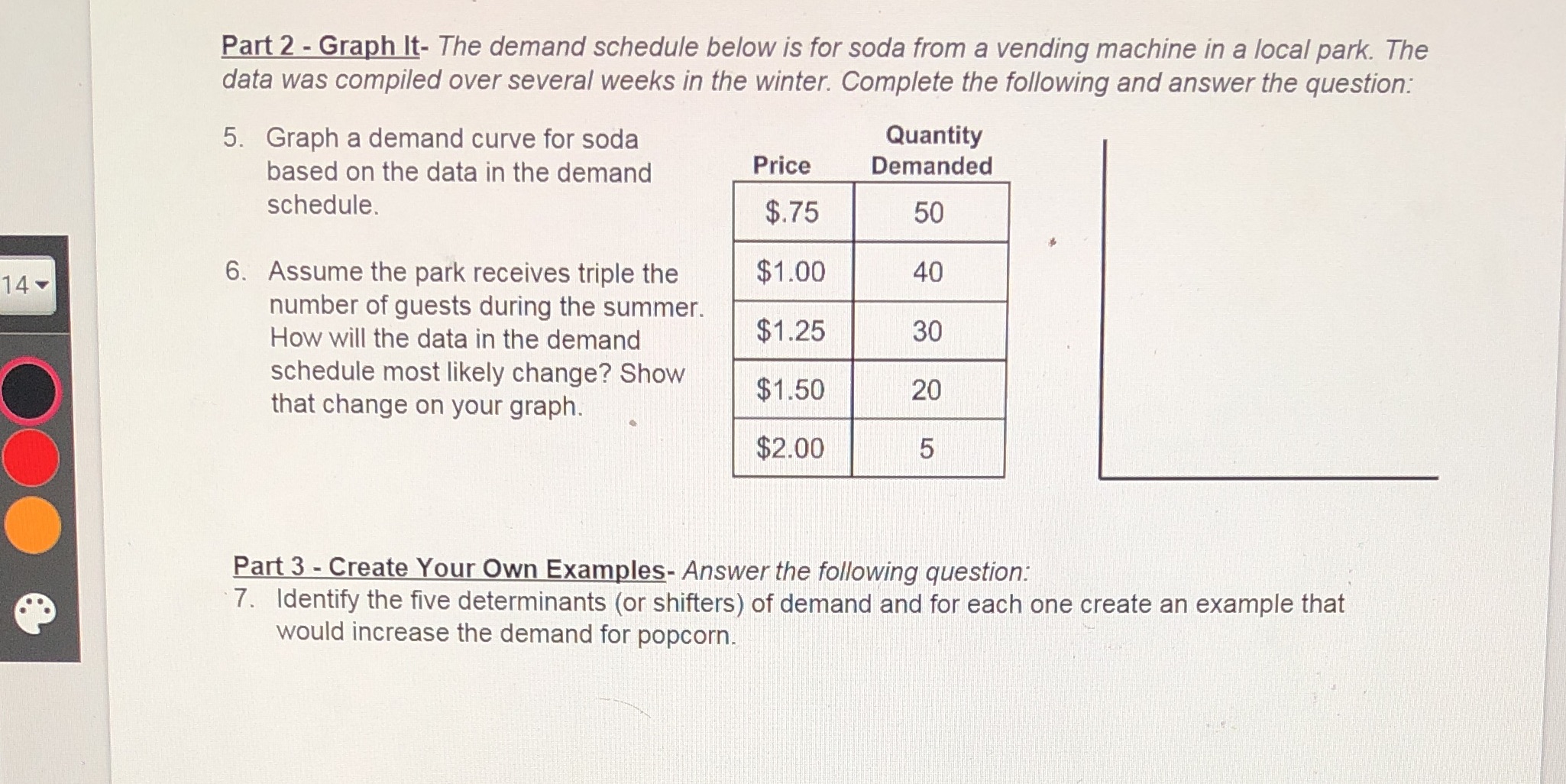Part 2 - Graph It- The demand schedule below is for
