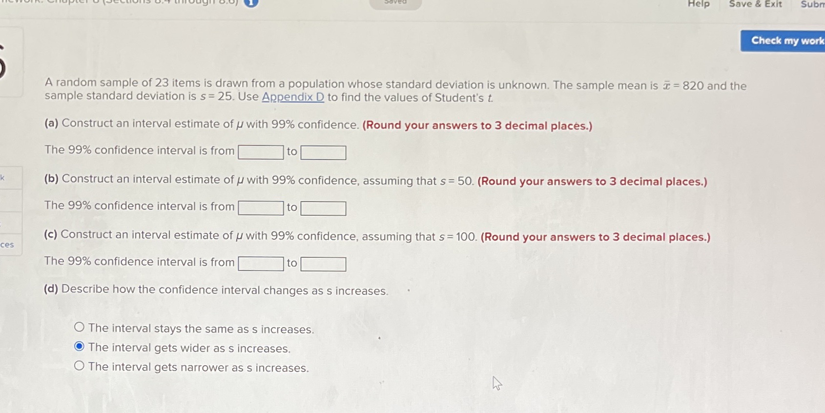 Help Save & Exit Subm Check my work A random sample
