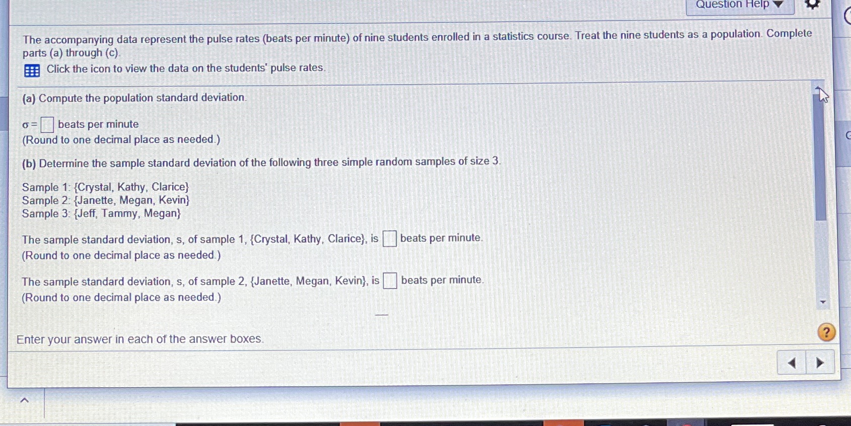 Standard deviation #2. A through C Question Help The accompanying data represent