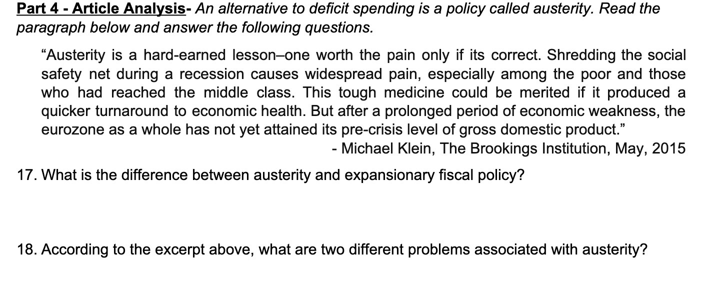 Part 4 - Article Analysis- An alternative to decit spending is