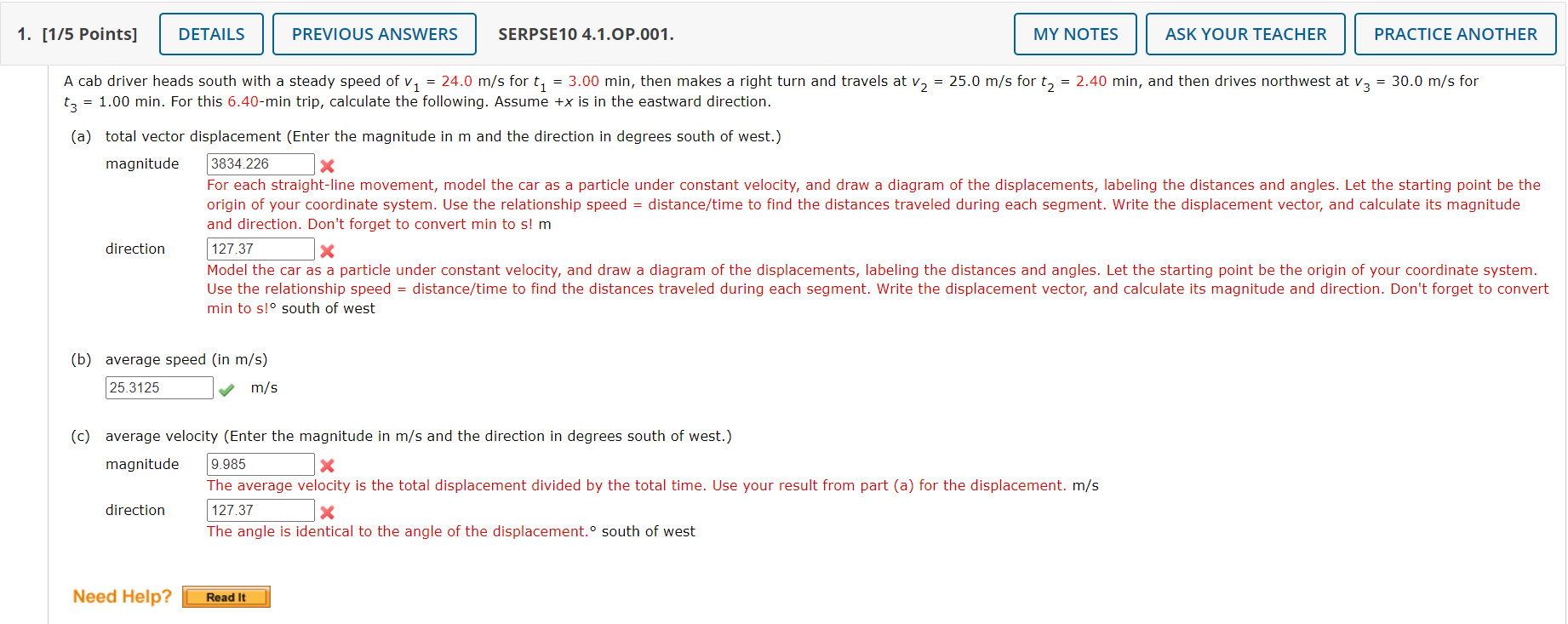 What did I do wrong in these PCS211's "Motion in 2D: Kinematics"