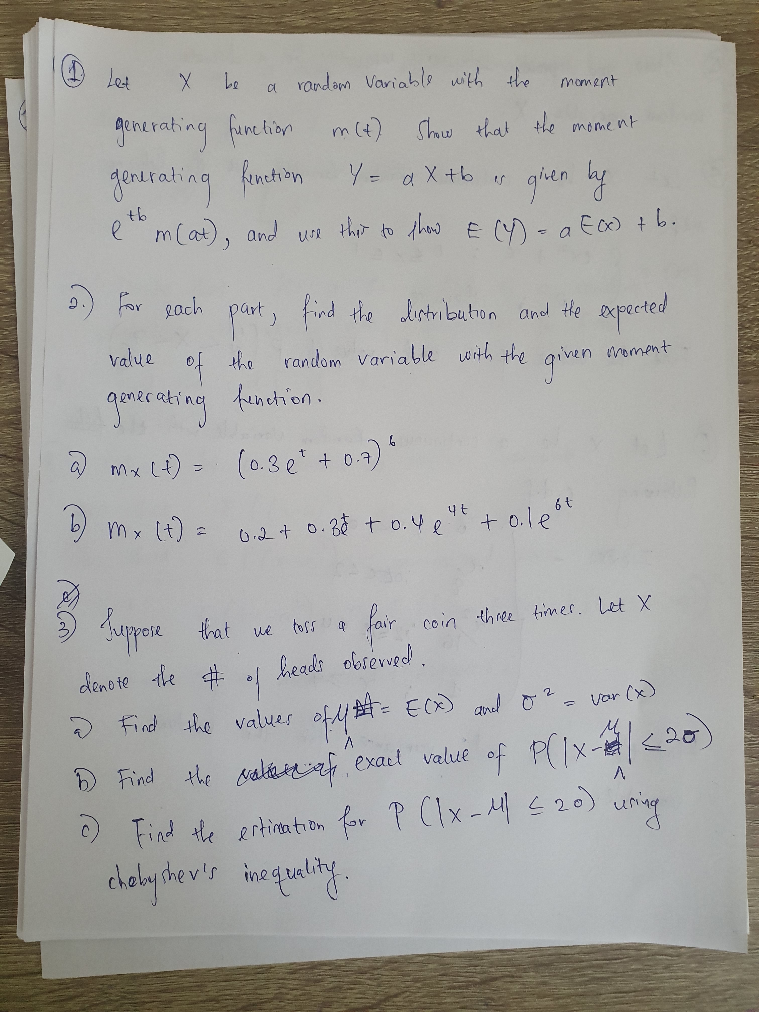 please solve q1 on page Let X be a random variable with