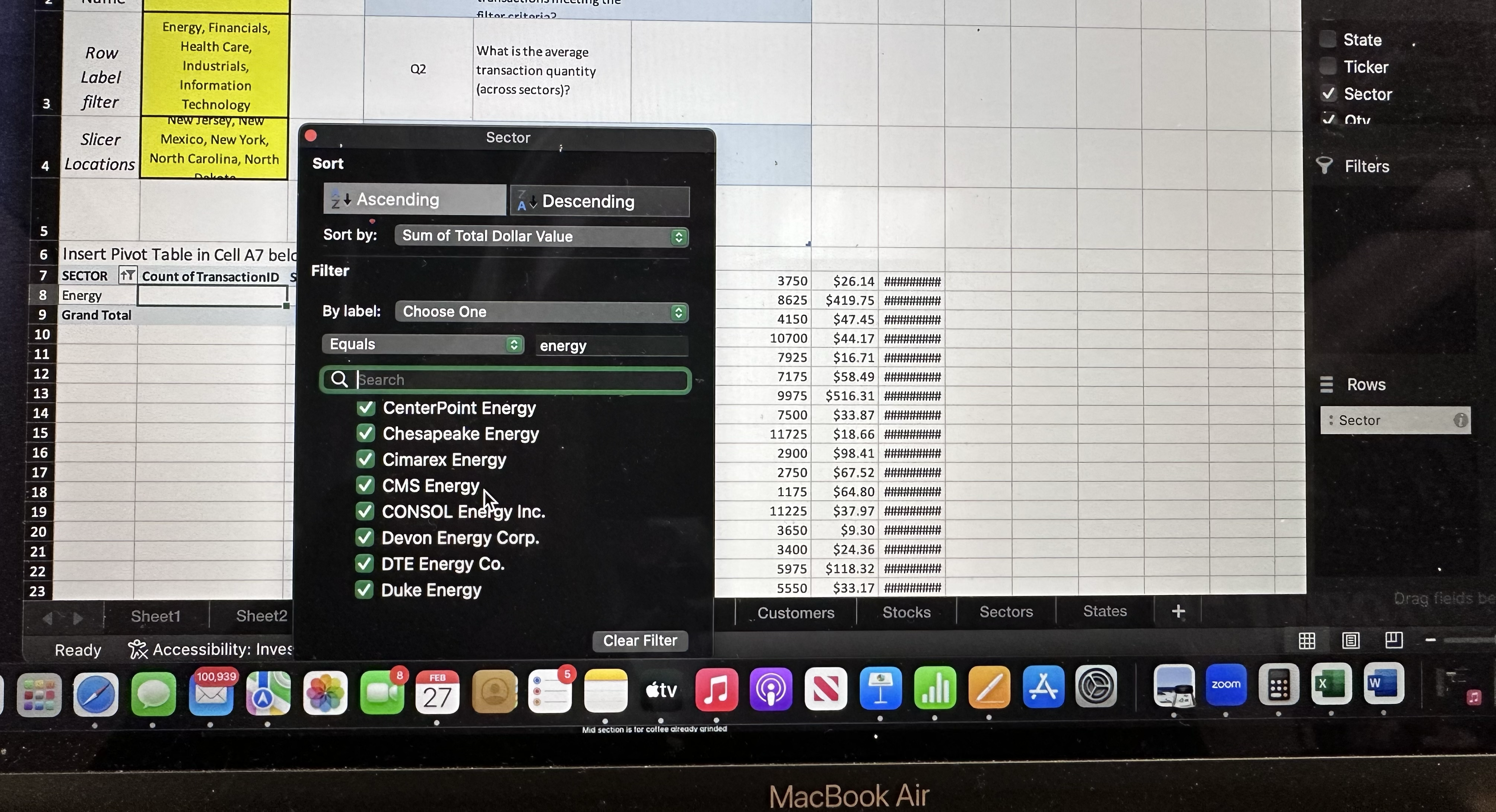 2: Populate the Pivot table, as follows: In the PivotTables Fields pane,