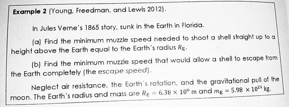 results in Example 2 to calculate the escape speed fair a spacecraft