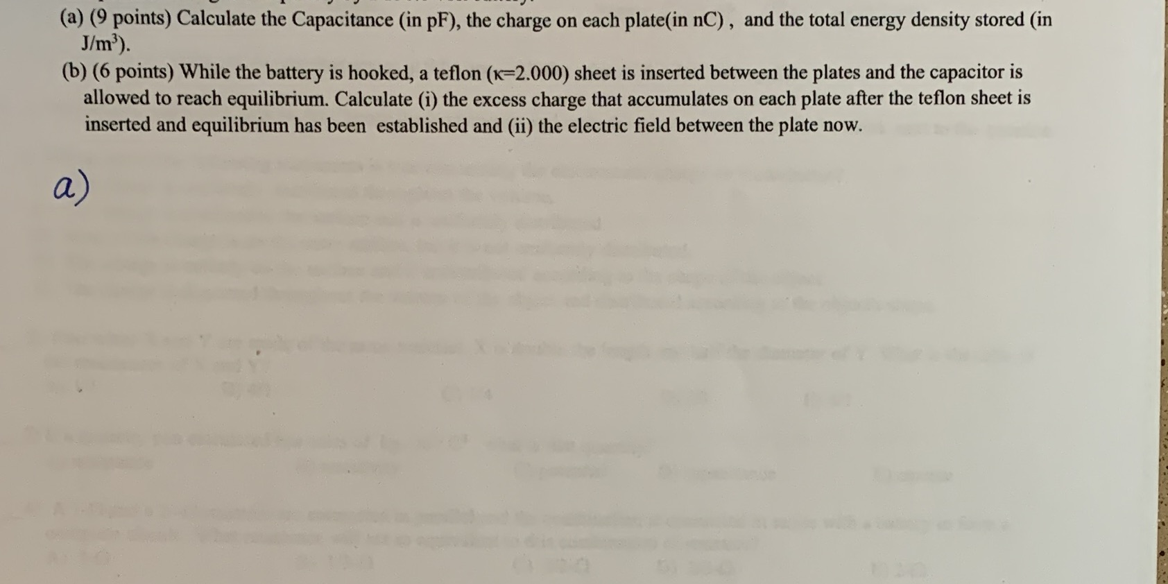A parallel plate capacitor with two square plates, 20.00cm on a side,