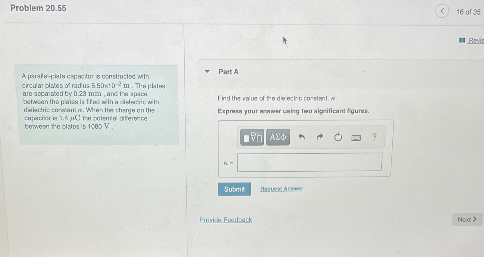 Problem 20.55 A parallel-plate capacitor is constructed with circular plates of radius
