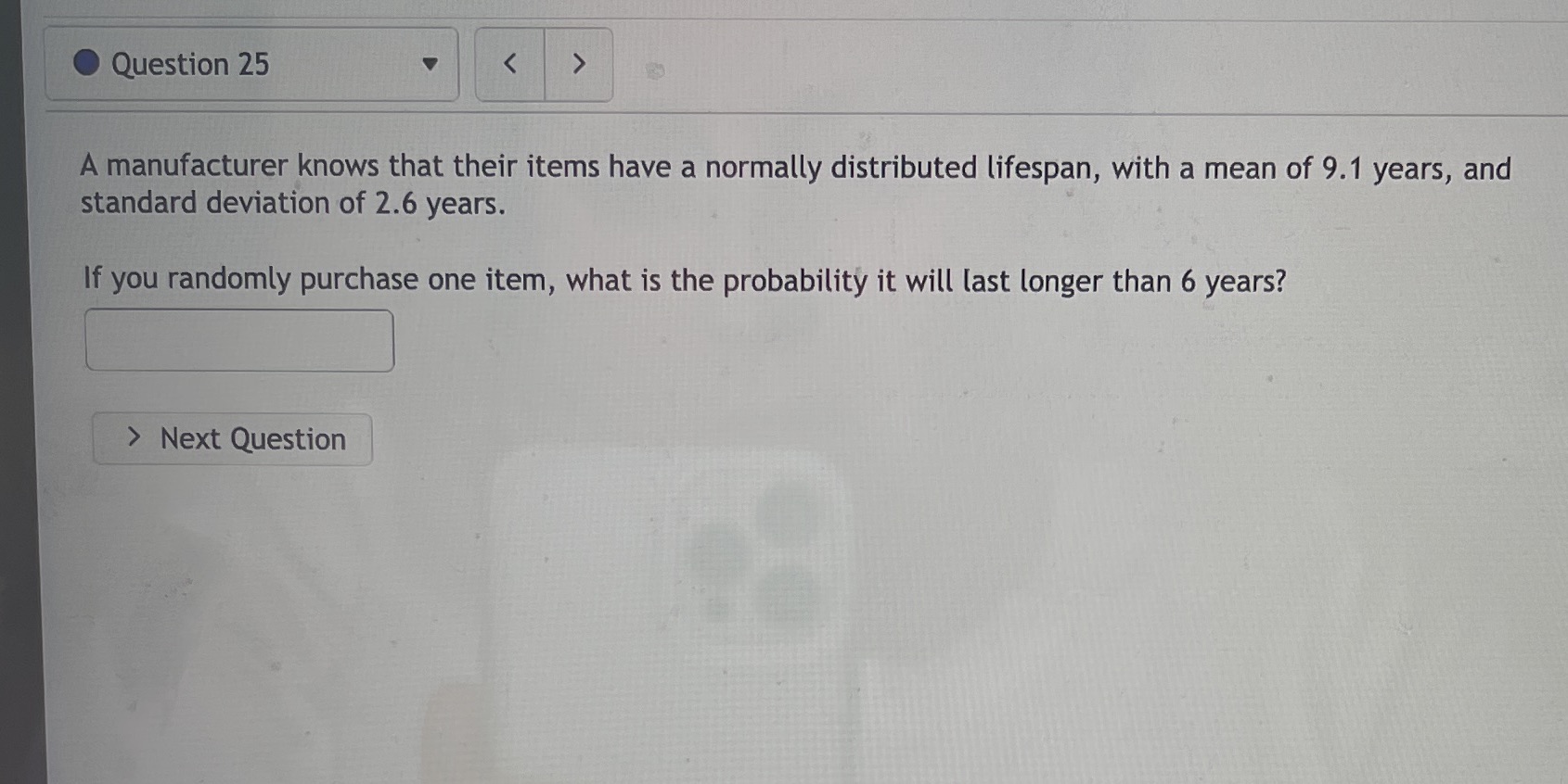 lifespan, with a mean of 9.1 years, and standard deviation of 2.6